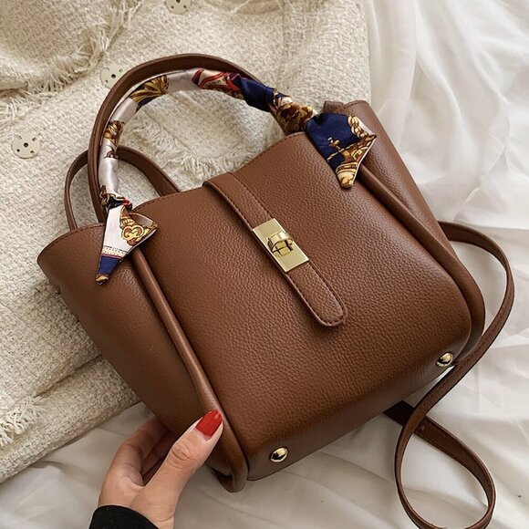 Brown Elegant Women's Bow Decor Old Money Mini Handle Bag - Picture 2 of 7